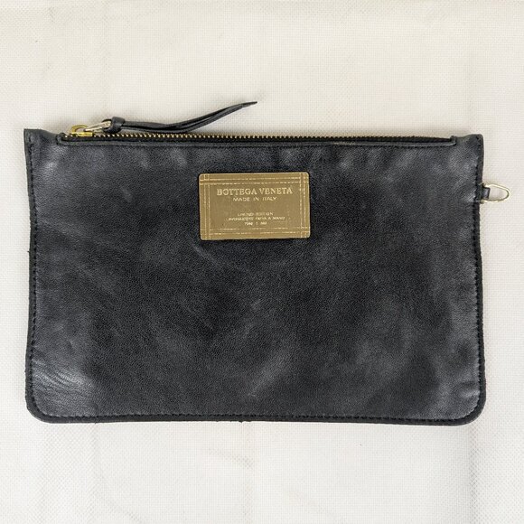 Authentic Bottega Veneta Black Leather Pouch Made in Italy